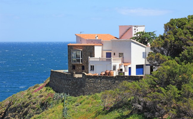 Typical real estate of mediterranean seashore, Cerbera village,